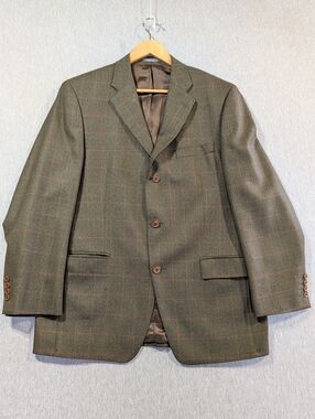 Bellissimo Lambswool Plaid Blazer Men's 42R Green Single Breasted